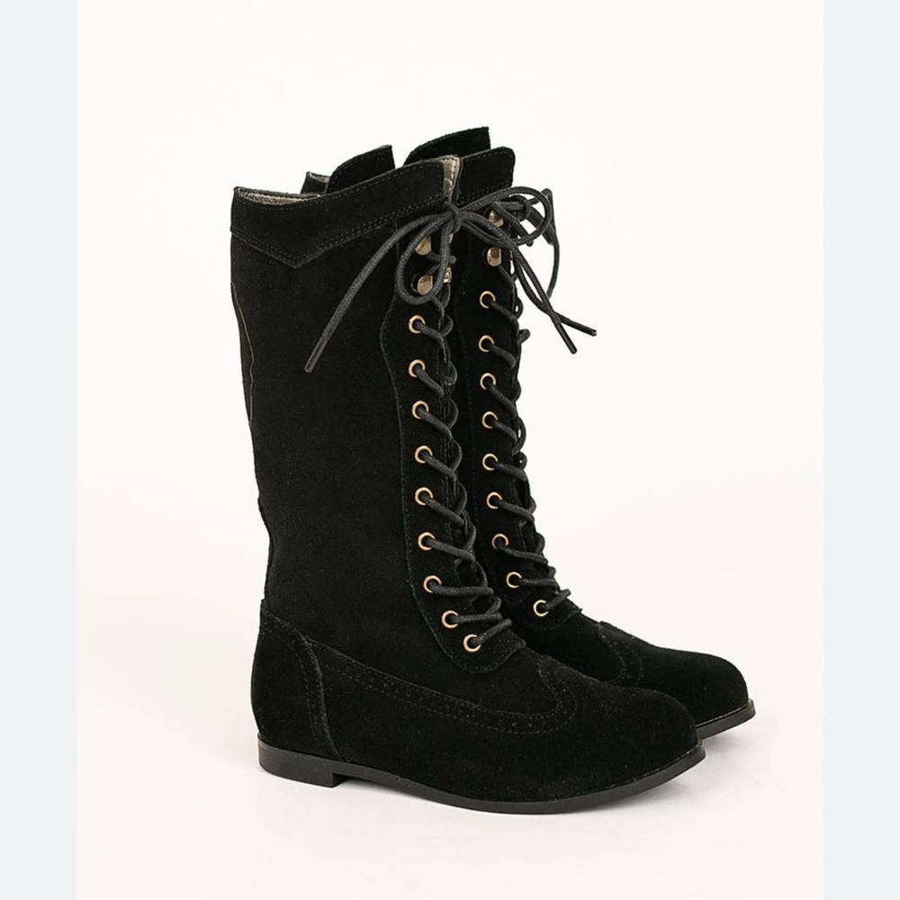 Black Lace-Up Knee-High Boots
